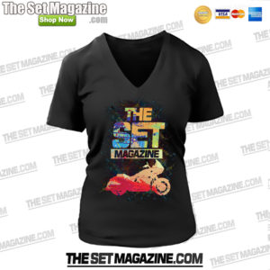 Ladies -The Set Magazine "Harley" Art V-neck T-shirt (Black)