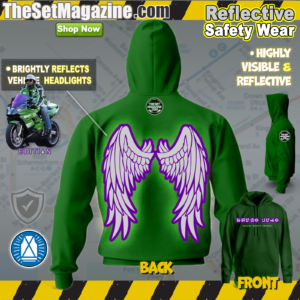 Reflective Hoodie with Wings  -  Bruno Judo "Green w/ purple" Edition - hi vis reflective hooded safety sweatshirt