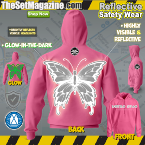 Ladies "Pink" Reflective / Glow-in-the-dark Butterfly Hoodie   -  Bruno Judo "Butterfly" Edition - hi vis reflective hooded safety sweatshirt